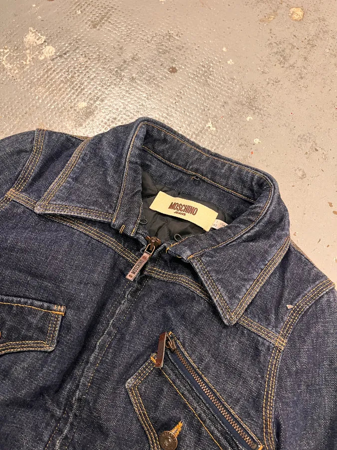 2000s Moschino Navy Brut Cargo Denim Jacket JCpcYlF 4