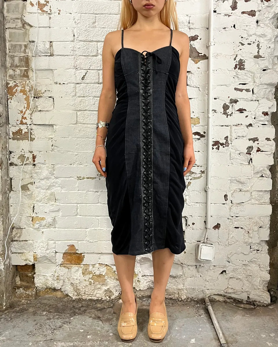 2000s Moschino Navy Denim Corset Black Dress – Dolce Vita Hub