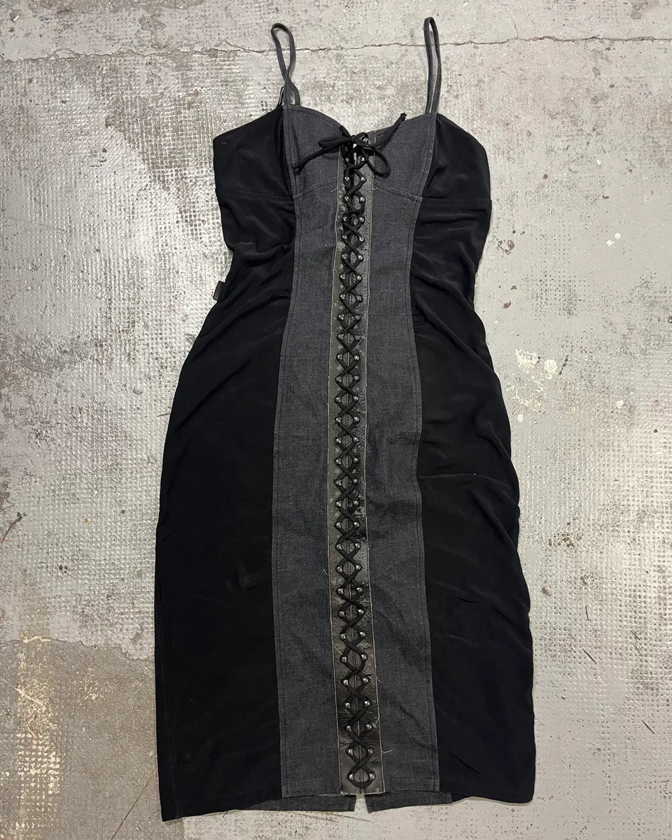 2000s Moschino Navy Denim Corset Black Dress aNFujrP 2