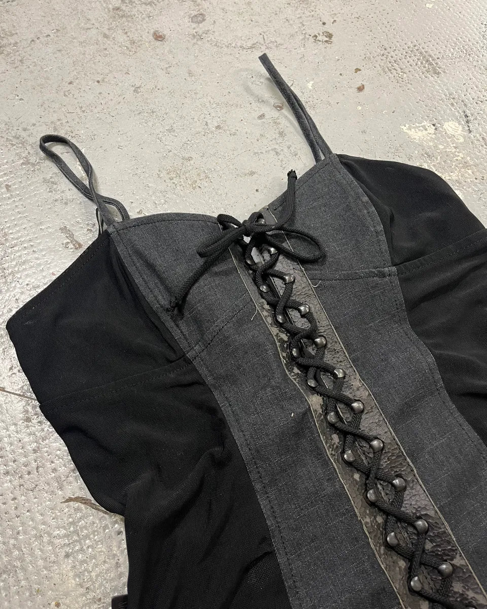 2000s Moschino Navy Denim Corset Black Dress aNFujrP 4