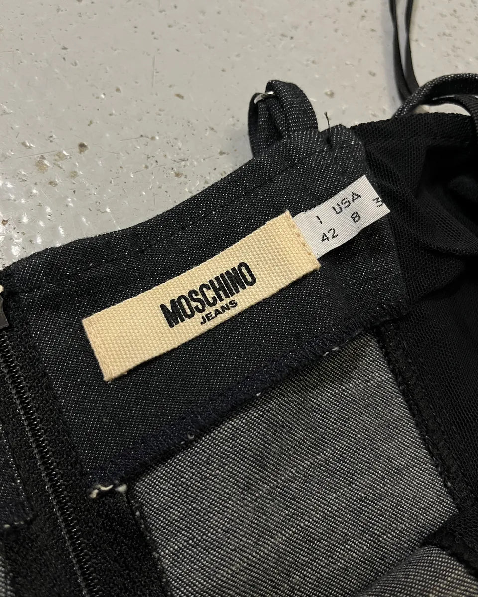 2000s Moschino Navy Denim Corset Black Dress aNFujrP 9