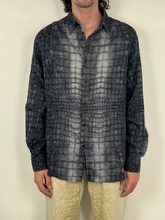 2000s Moschino Navy Scales Crocodile Effect Shirt WHVMqSE 1