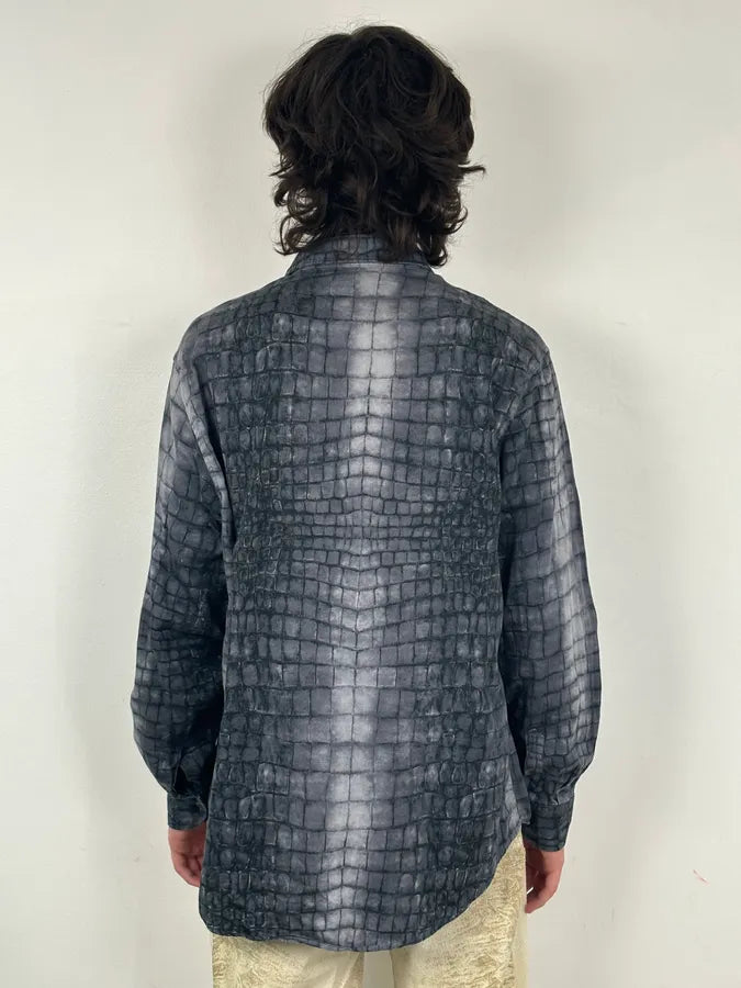 2000s Moschino Navy Scales Crocodile Effect Shirt WHVMqSE 2