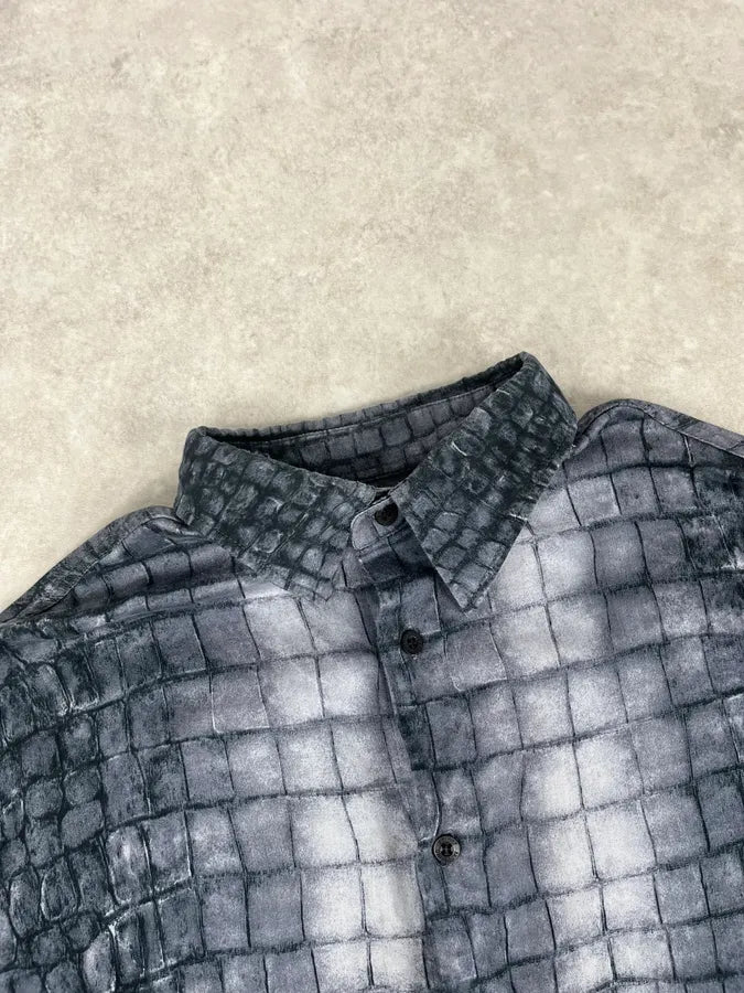 2000s Moschino Navy Scales Crocodile Effect Shirt WHVMqSE 3