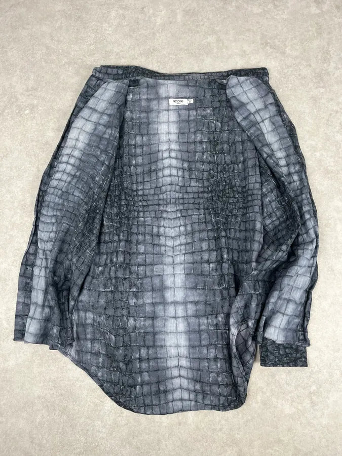 2000s Moschino Navy Scales Crocodile Effect Shirt WHVMqSE 7