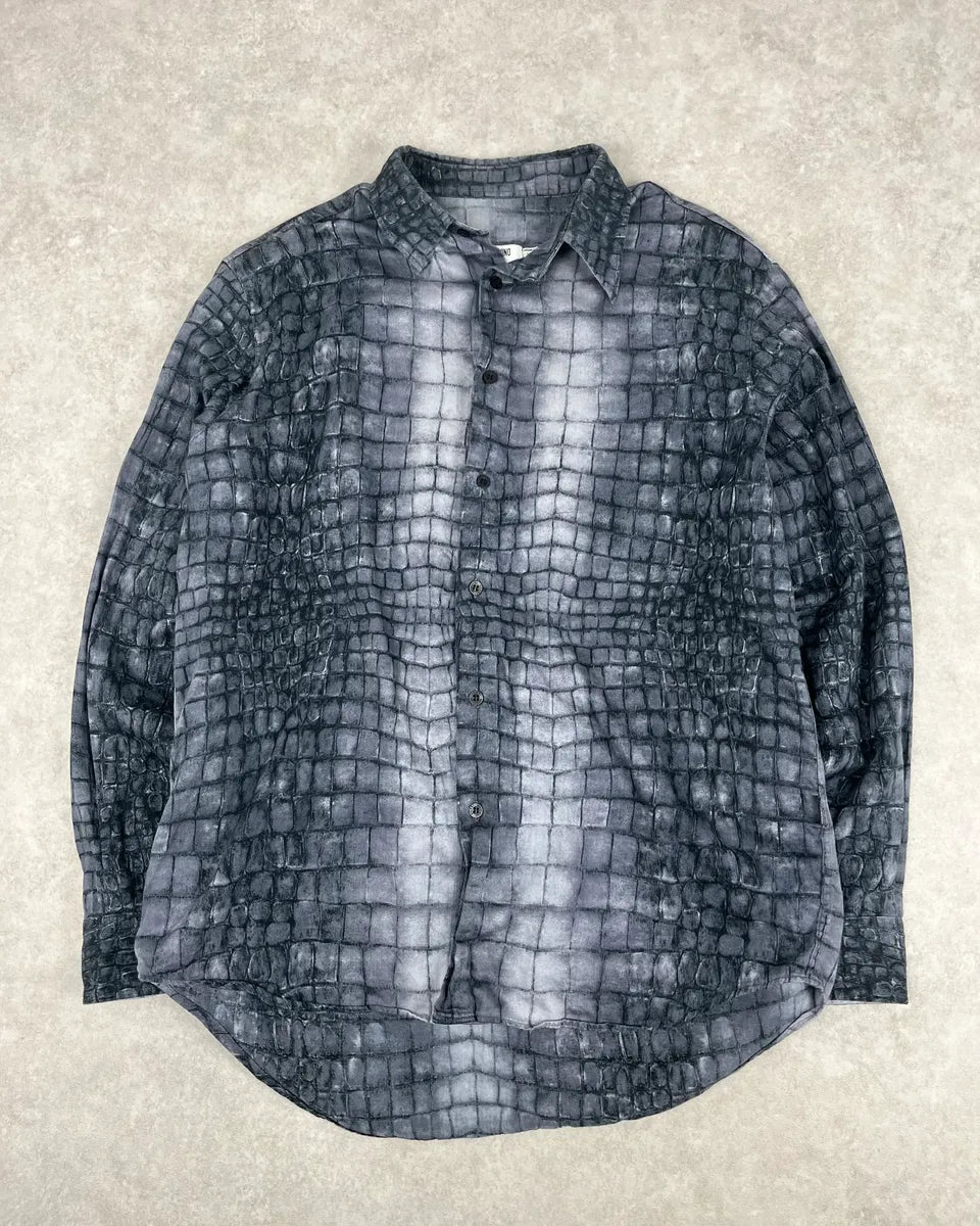 2000s Moschino Navy Scales Crocodile Effect Shirt WHVMqSE 0
