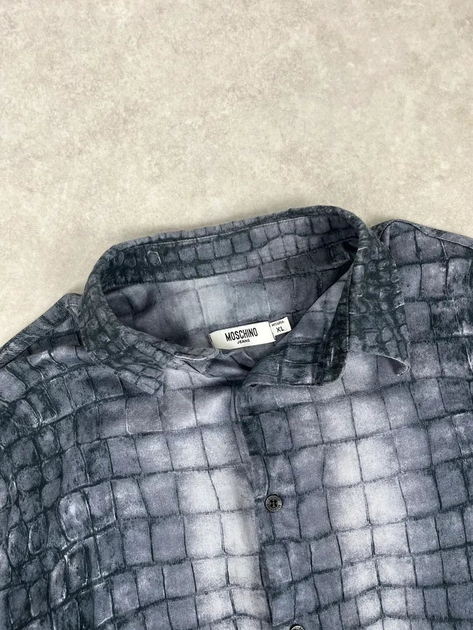 2000s Moschino Navy Scales Crocodile Effect Shirt WHVMqSE 4