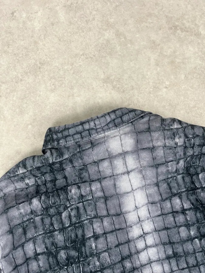 2000s Moschino Navy Scales Crocodile Effect Shirt WHVMqSE 6