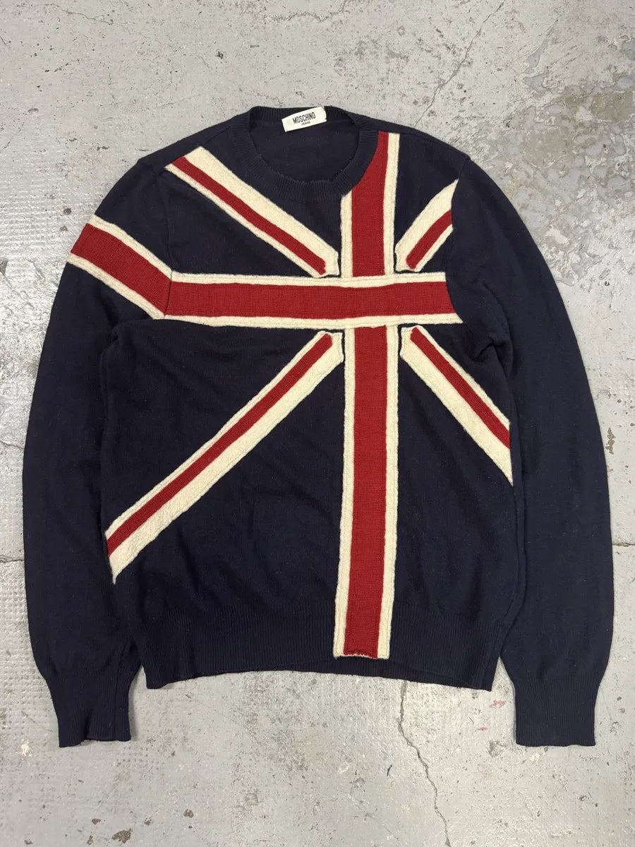 2000s Moschino Navy UK Flag Sweater RZMBdID 0