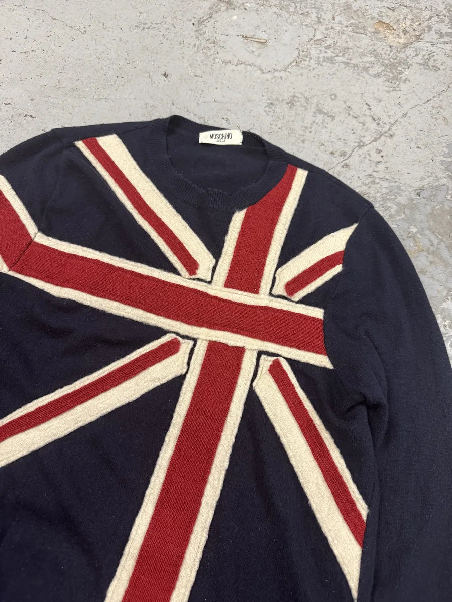 2000s Moschino Navy UK Flag Sweater RZMBdID 10