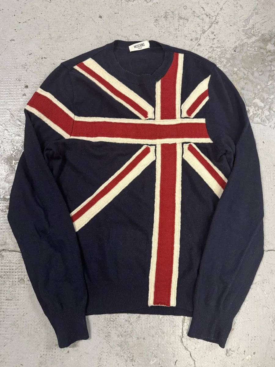 2000s Moschino Navy UK Flag Sweater RZMBdID 3