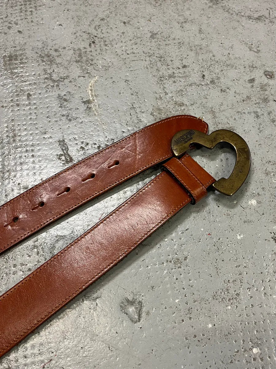 2000s Moschino Orange Leather Heart Belt CoLmxIe 1