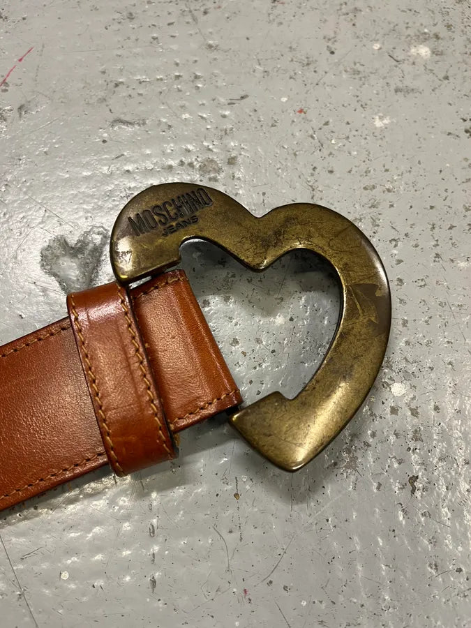 2000s Moschino Orange Leather Heart Belt CoLmxIe 4
