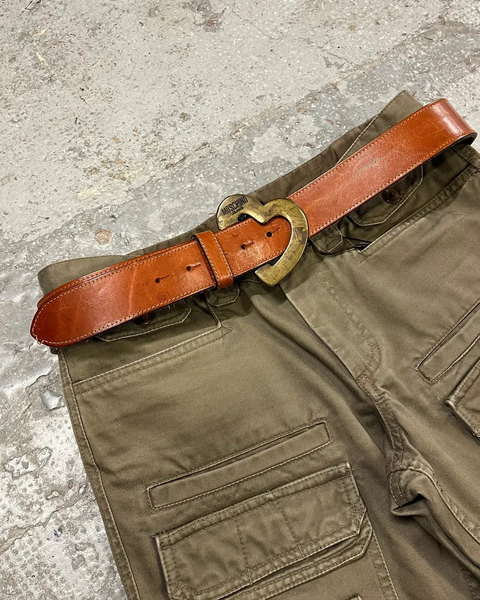 2000s Moschino Orange Leather Heart Belt CoLmxIe 0