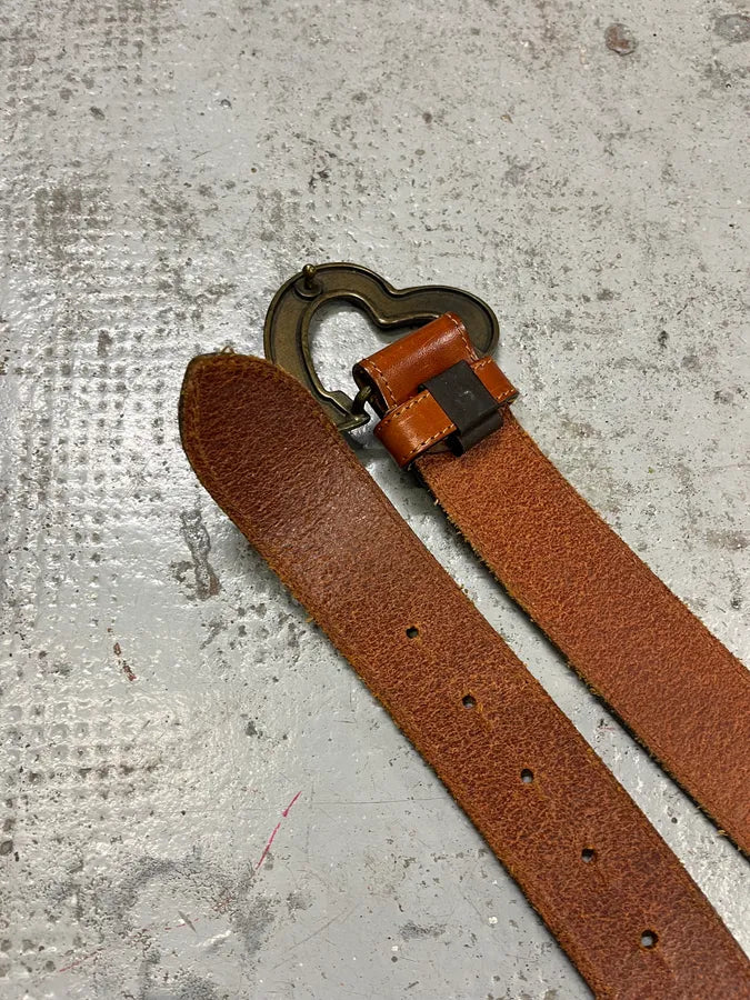 2000s Moschino Orange Leather Heart Belt CoLmxIe 3