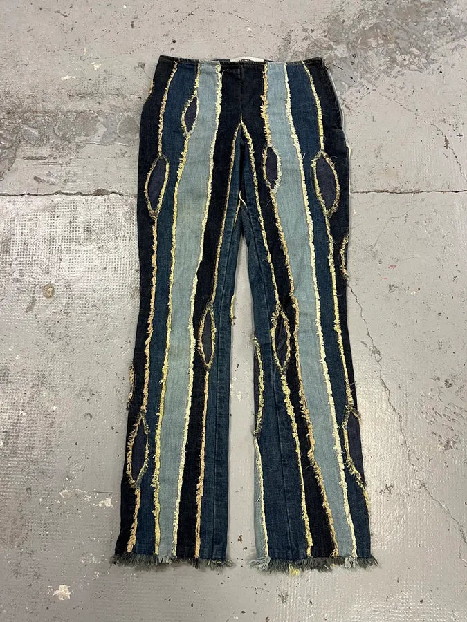 2000s Moschino Patchwork Lines Blue Denim Jeans GDogPSH 0