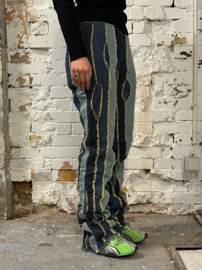 2000s Moschino Patchwork Lines Blue Denim Jeans GDogPSH 2