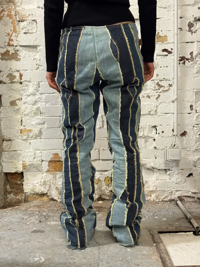 2000s Moschino Patchwork Lines Blue Denim Jeans GDogPSH 3
