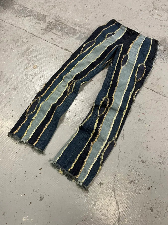 2000s Moschino Patchwork Lines Blue Denim Jeans GDogPSH 4