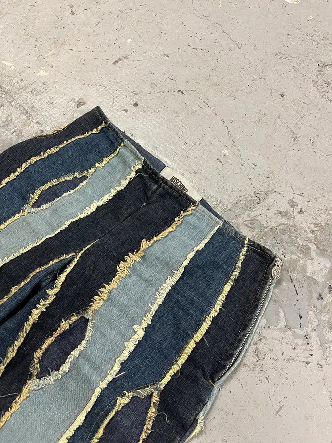 2000s Moschino Patchwork Lines Blue Denim Jeans GDogPSH 5