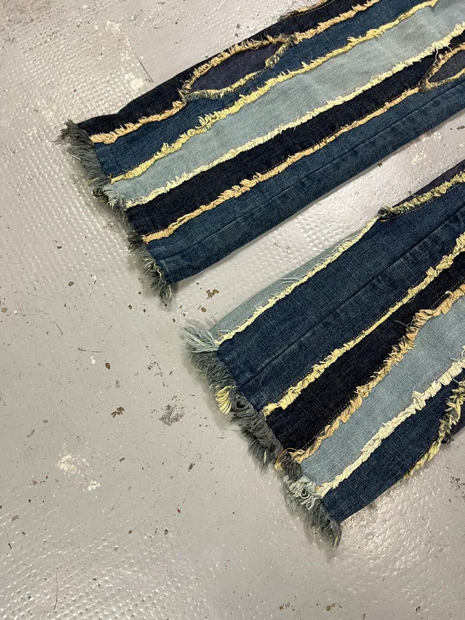 2000s Moschino Patchwork Lines Blue Denim Jeans GDogPSH 6