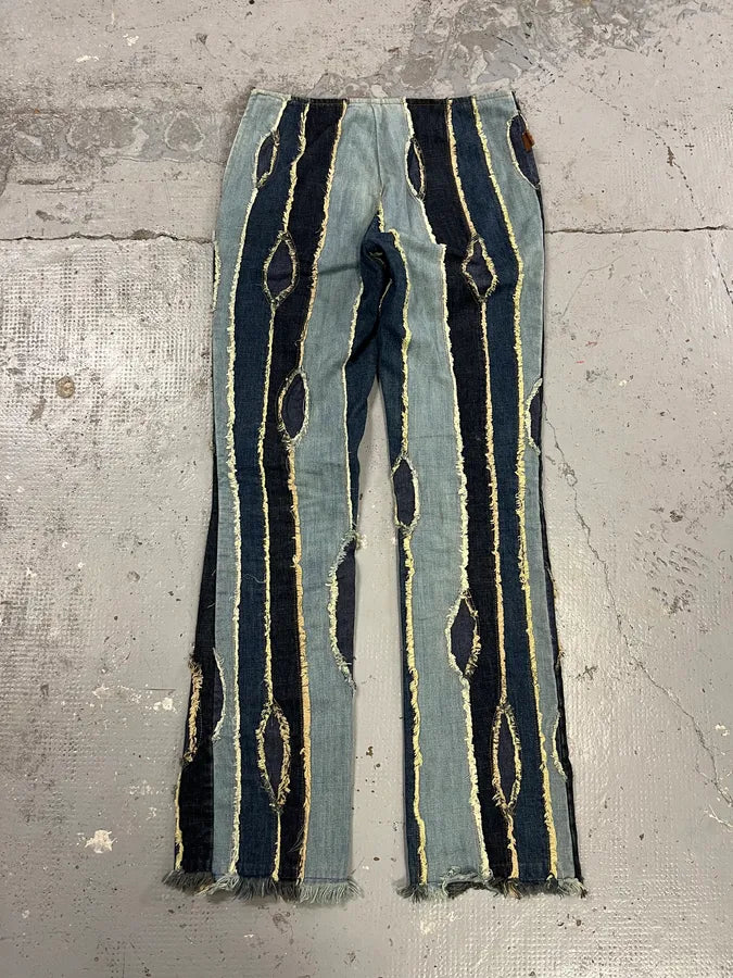 2000s Moschino Patchwork Lines Blue Denim Jeans GDogPSH 7
