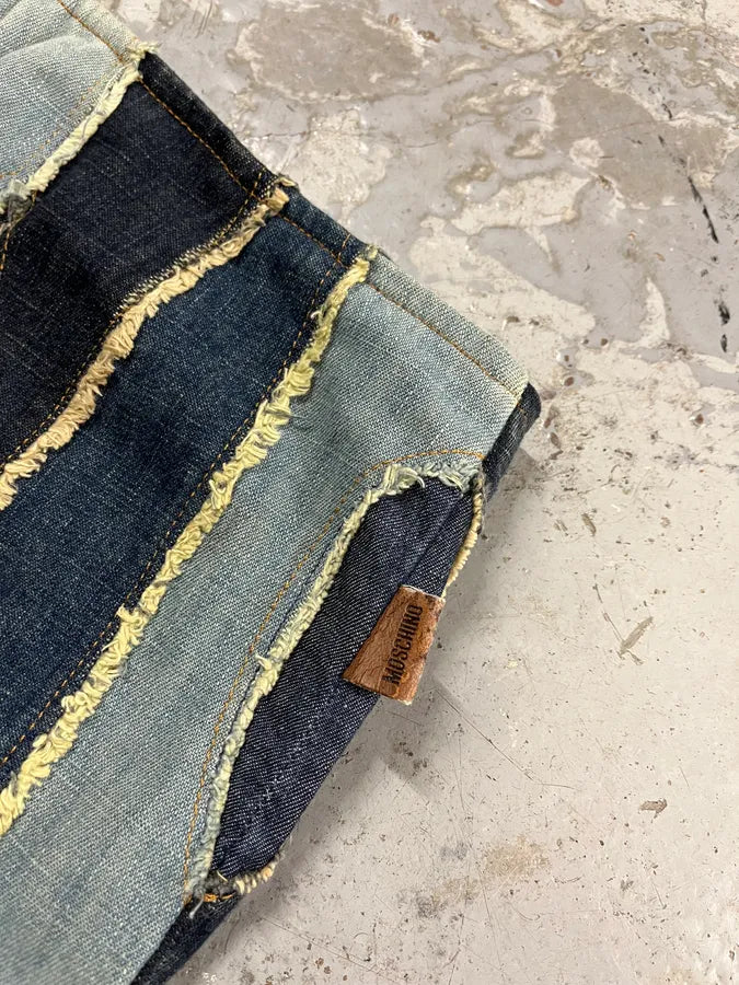 2000s Moschino Patchwork Lines Blue Denim Jeans GDogPSH 8
