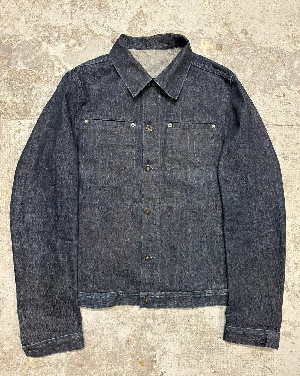 2000s Moschino Peace Raw Navy Denim Jacket EXNpcbG 0