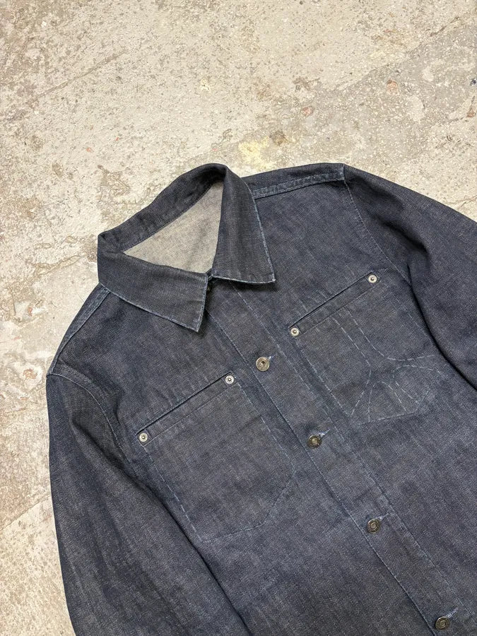2000s Moschino Peace Raw Navy Denim Jacket EXNpcbG 4
