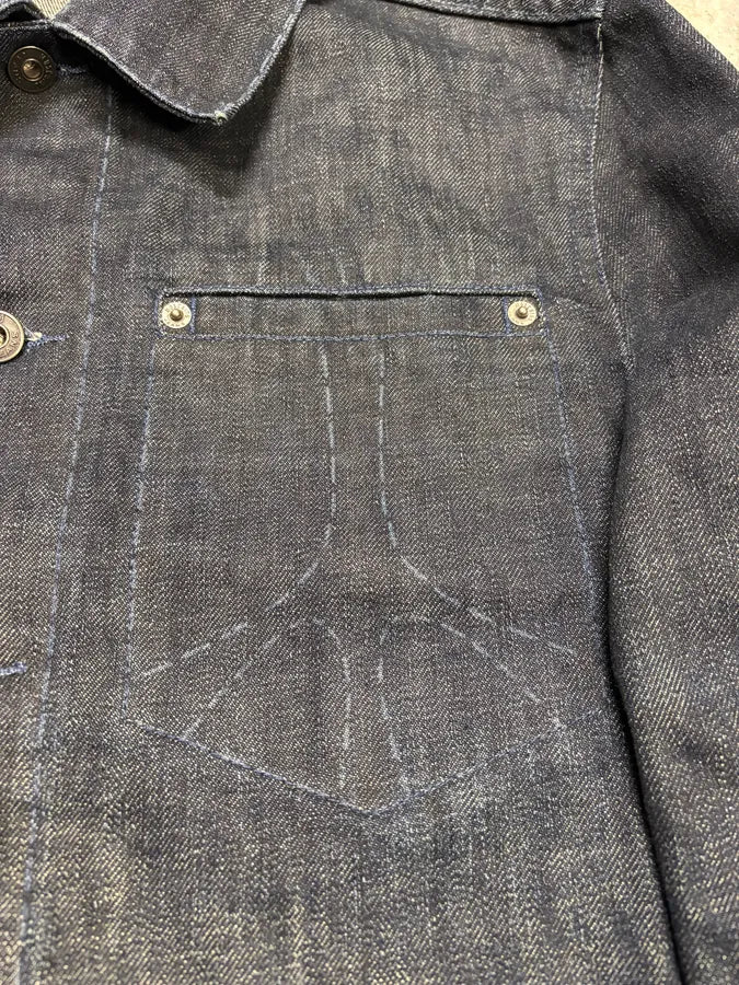 2000s Moschino Peace Raw Navy Denim Jacket EXNpcbG 8