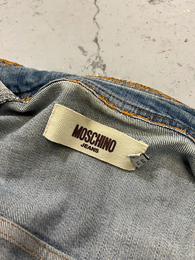 2000s Moschino Pleated Blue Buttoned Denim Jacket OsBQGVa 10