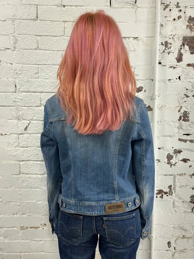 2000s Moschino Pleated Blue Buttoned Denim Jacket OsBQGVa 2