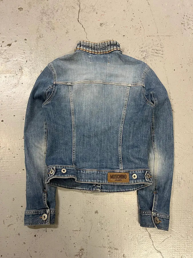 2000s Moschino Pleated Blue Buttoned Denim Jacket OsBQGVa 6