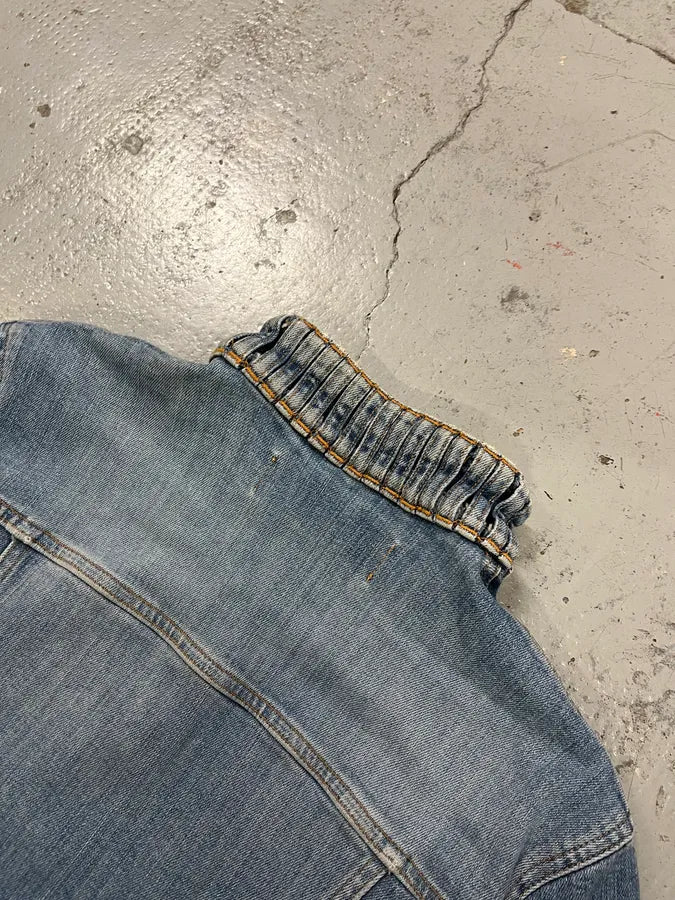 2000s Moschino Pleated Blue Buttoned Denim Jacket OsBQGVa 7