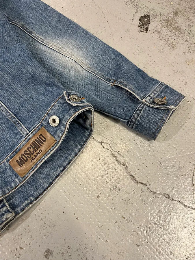 2000s Moschino Pleated Blue Buttoned Denim Jacket OsBQGVa 8