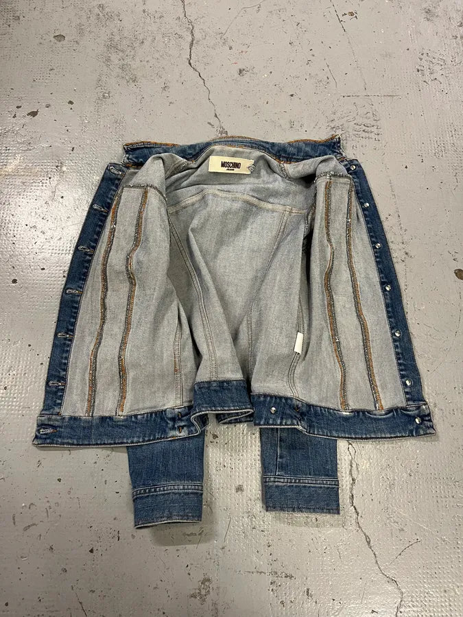 2000s Moschino Pleated Blue Buttoned Denim Jacket OsBQGVa 9