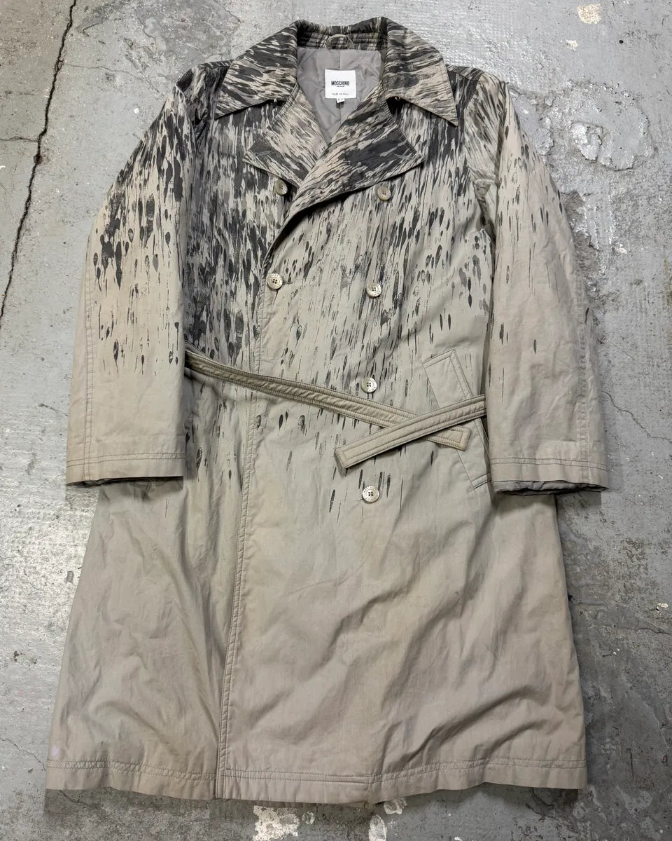 2000s Moschino Rain Painting Grey Trench Coat (XS) 0