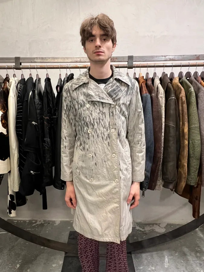 2000s Moschino Rain Painting Grey Trench Coat (XS) 1