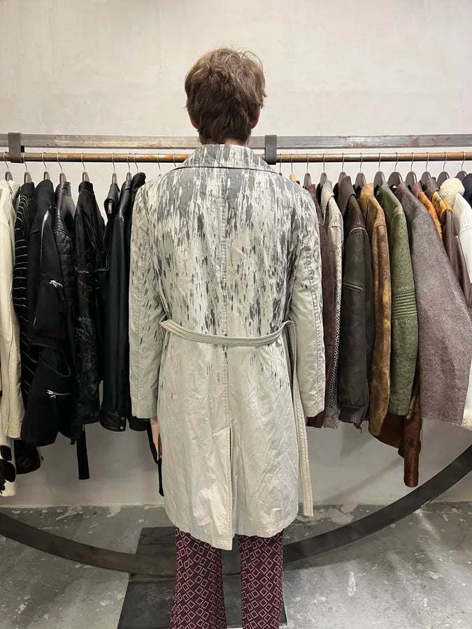 2000s Moschino Rain Painting Grey Trench Coat (XS) 2