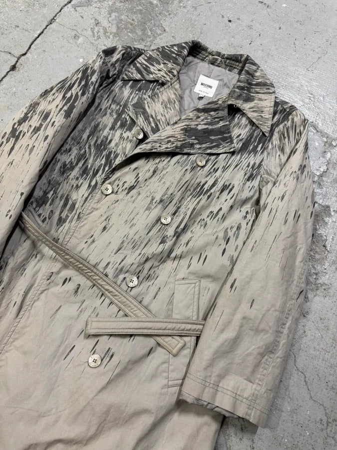 2000s Moschino Rain Painting Grey Trench Coat (XS) 5