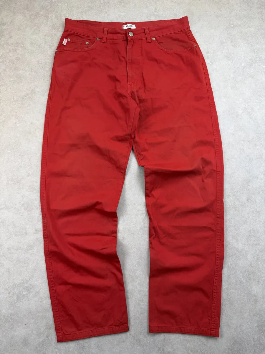 2000s Moschino Red Denim Straight-Leg Jeans nLGRRfs 3