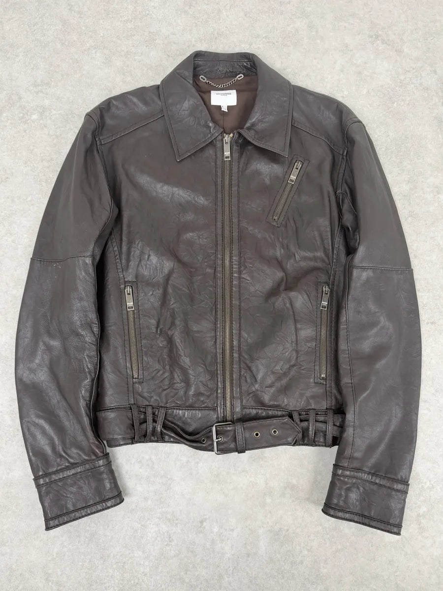 2000s Moschino Spy Brown Leather Jacket sEoumPS 0