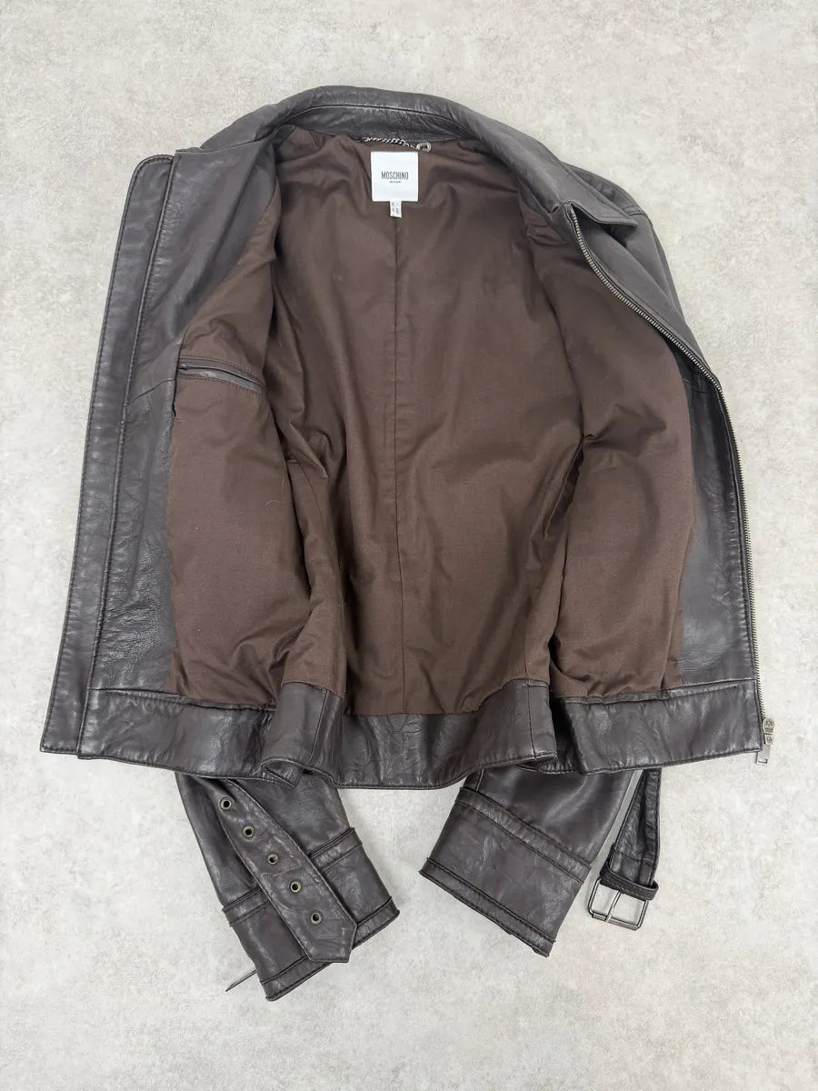 2000s Moschino Spy Brown Leather Jacket sEoumPS 4