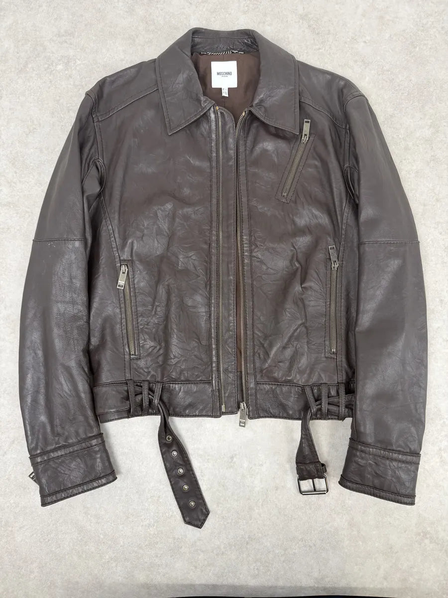 2000s Moschino Spy Brown Leather Jacket sEoumPS 5
