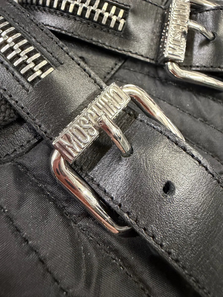 2000s Moschino Straps Zip Leather High Top Sneakers XlqKgnS 10