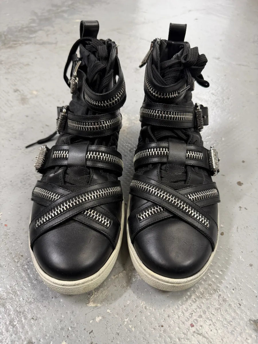 2000s Moschino Straps Zip Leather High Top Sneakers XlqKgnS 4
