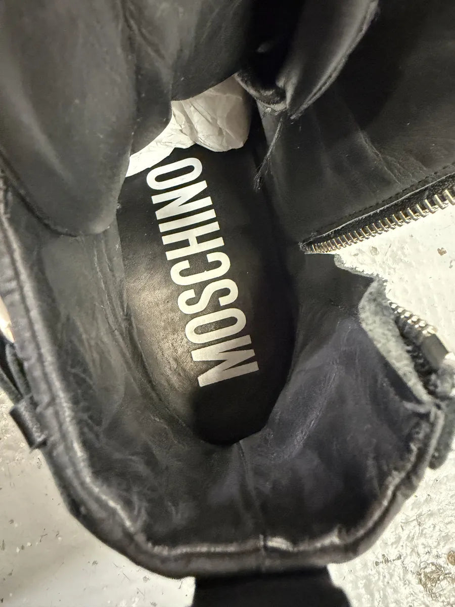 2000s Moschino Straps Zip Leather High Top Sneakers XlqKgnS 5