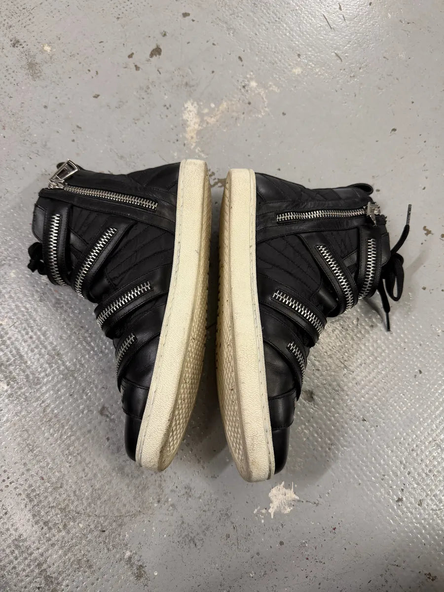 2000s Moschino Straps Zip Leather High Top Sneakers XlqKgnS 8