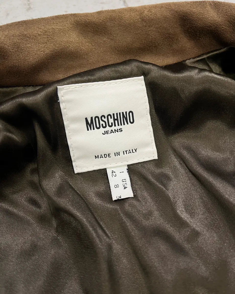 2000s Moschino Studded Ruffle Brown Suede Jacket FxHTQiY 8