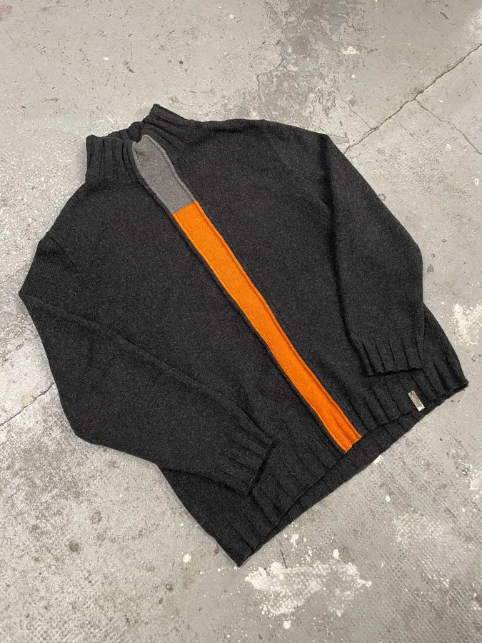 2000s Moschino Turtle Neck V Orange Black Wool Sweater (M) 2